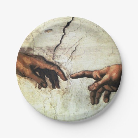 Oprichting van Adam - Hands Michelangelo 1475 - 15 Papieren Bordje (Voorkant)