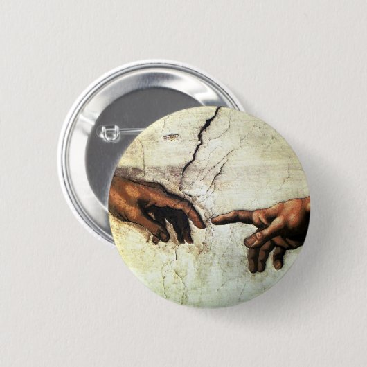 Oprichting van Adam - Hands Michelangelo 1475 - 15 Ronde Button 5,7 Cm (Voorkant /achterkant)