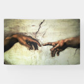 Oprichting van Adam - Hands Michelangelo 1475 - 15 Spandoek (Horizontaal)