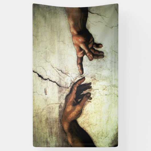 Oprichting van Adam - Hands Michelangelo 1475 - 15 Spandoek (Verticaal)