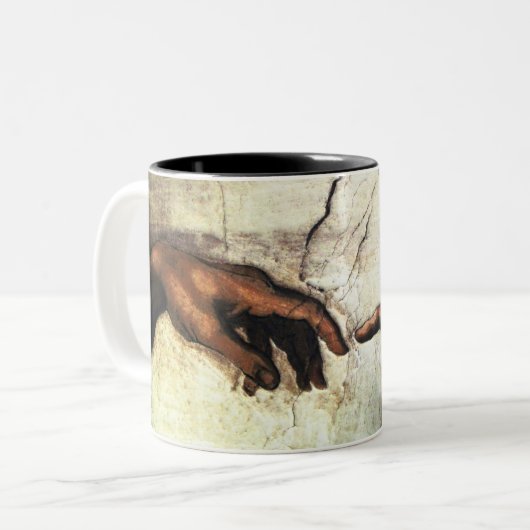 Oprichting van Adam - Hands Michelangelo 1475 - 15 Tweekleurige Koffiemok (Voorkant links)