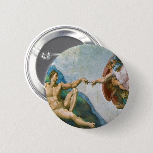 Oprichting van Adam - Michelangelo 1475 - 1564 Ronde Button 5,7 Cm (Voorkant /achterkant)