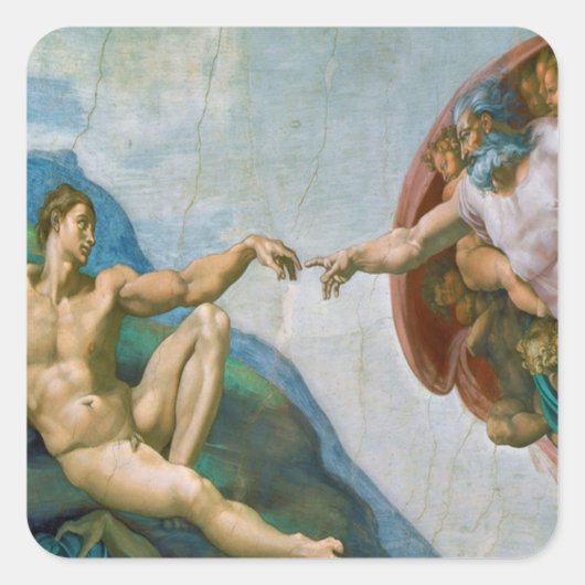 Oprichting van Adam - Michelangelo 1475 - 1564 Vierkante Sticker (Voorkant)