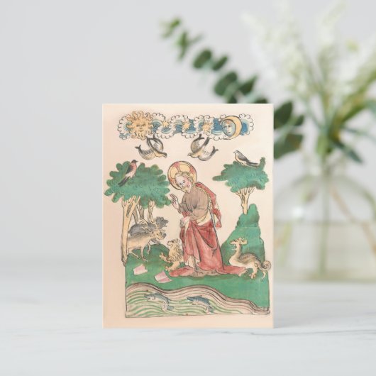 Oprichting van de wereld - Bijbelmiddeleeuwse manu Briefkaart (Staand voorkant)