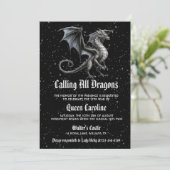 Oproep aan alle draken verjaardag uitnodiging (Staand voorkant)