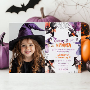 Oproep aan alle heksen Halloween Kostuum feest fot Kaart