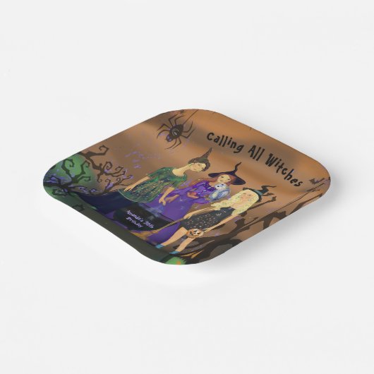Oproep aan alle heksen Halloween verjaardag uitnod Papieren Bordje (Gebogen)