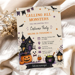Oproep aan alle monsters Halloween verjaardagsfees Kaart