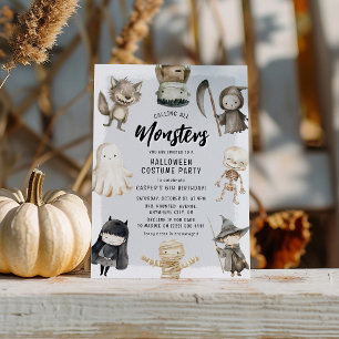 Oproep aan alle Monsters Kids Halloween Verjaardag Kaart