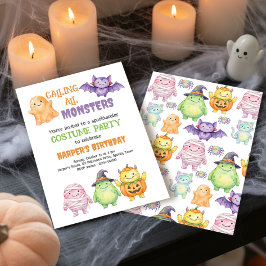 Oproep aan alle monsters kinderkostuum feest verja kaart