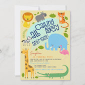 Oproep alle feestbeesten kinderen verjaardagsfeest kaart (Voorkant)