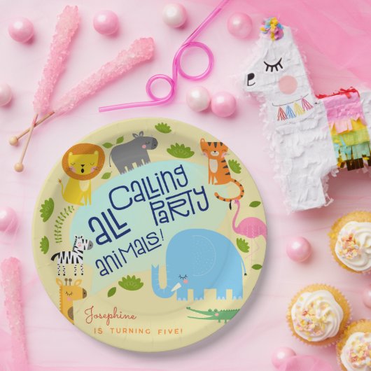 Oproep alle feestbeesten kinderen verjaardagsfeest papieren bordje (Feest)