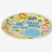 Oproep alle feestbeesten kinderen verjaardagsfeest papieren bordje (Gekanteld)