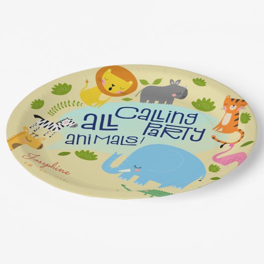 Oproep alle feestbeesten kinderen verjaardagsfeest papieren bordje (Gekanteld)