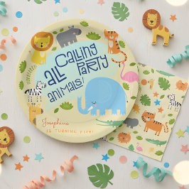 Oproep alle feestbeesten kinderen verjaardagsfeest papieren bordje