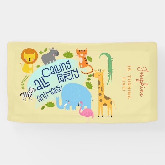 Oproep alle feestbeesten kinderen verjaardagsfeest spandoek (Horizontaal)