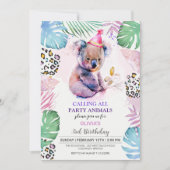 Oproep alle feestdieren Koala Verjaardag uitnodigi Kaart (Voorkant)