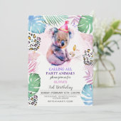 Oproep alle feestdieren Koala Verjaardag uitnodigi Kaart (Staand voorkant)