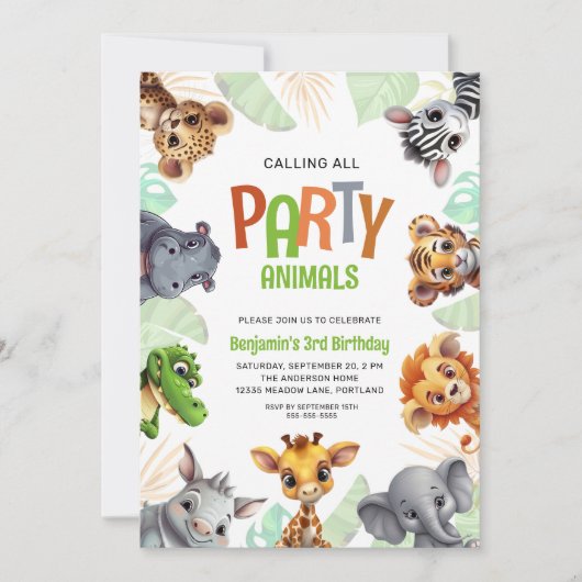 Oproep alle feestdieren schattig Oerwoud verjaarda Kaart (Voorkant)