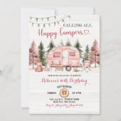 Oproep Alle Happy Campers Roze Camper Van Verjaard Kaart (Voorkant)