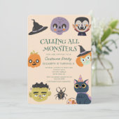 Oproep alle monster Halloween Verjaardagsfeest Kaart (Staand voorkant)