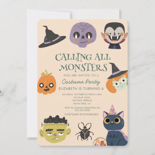 Oproep alle monster Halloween Verjaardagsfeest Kaart (Voorkant)