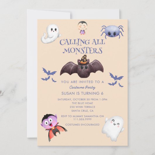 Oproep alle monster Halloween Verjaardagsfeest Kaart (Voorkant)