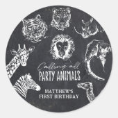 Oproep Alle Party Dieren Chalkboard Verjaardag Ronde Sticker (Voorkant)