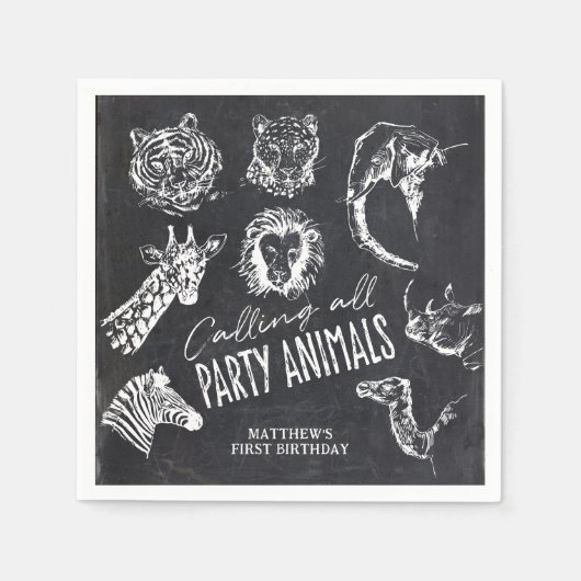 Oproep Alle Party Dieren Chalkboard Verjaardag Servet (Voorkant)