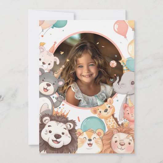 Oproep Alle Party Dieren Circus Foto Verjaardag Kaart (Achterkant)