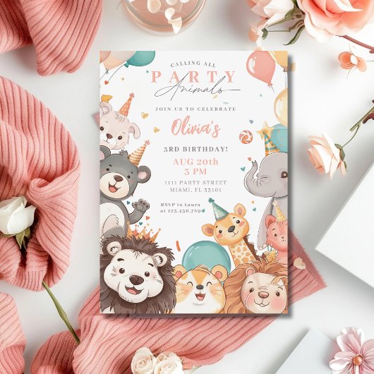 Oproep Alle Party Dieren Circus Foto Verjaardag Kaart