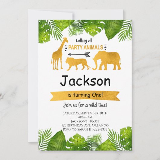 Oproep Alle Party Dieren Golden Safari Uitnodigen Kaart (Voorkant)