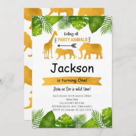 Oproep Alle Party Dieren Golden Safari Uitnodigen Kaart