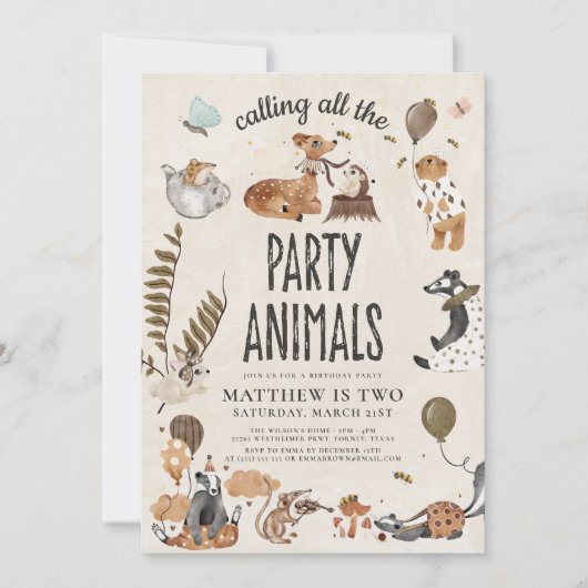 Oproep Alle Party Dieren Jongen Verjaardag Kaart (Voorkant)