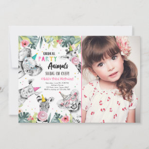 Oproep Alle Party Dieren Meisje Safari Verjaardag  Kaart