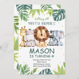 Oproep Alle Party Dieren Safari Verjaardag Uitnodi Kaart