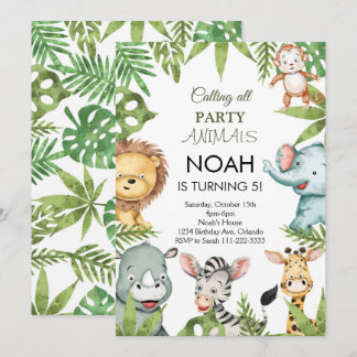 Oproep Alle Party Dieren Safari Verjaardag Uitnodi Kaart