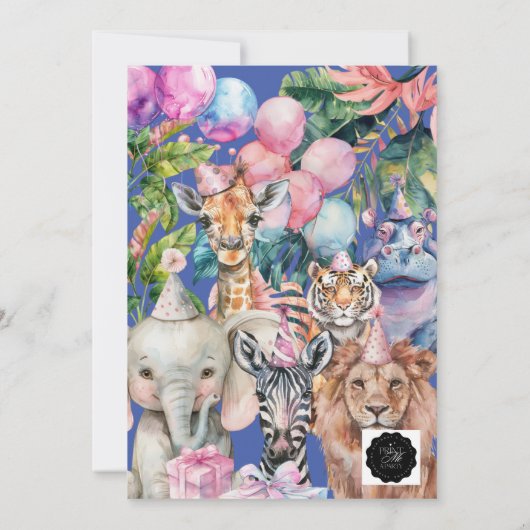 Oproep Alle Party Dieren Safari Verjaardagsfeest Kaart (Achterkant)