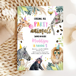 Oproep Alle Party Dieren Safari Zoo Meisje Verjaar Kaart