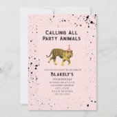 Oproep Alle Party Dieren Tijger Roze Verjaardag Kaart (Voorkant)