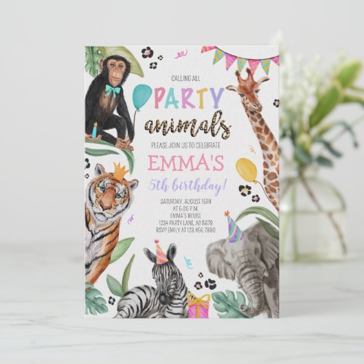 Oproep Alle Party Dieren Verjaardag Uitnodiging (Staand voorkant)
