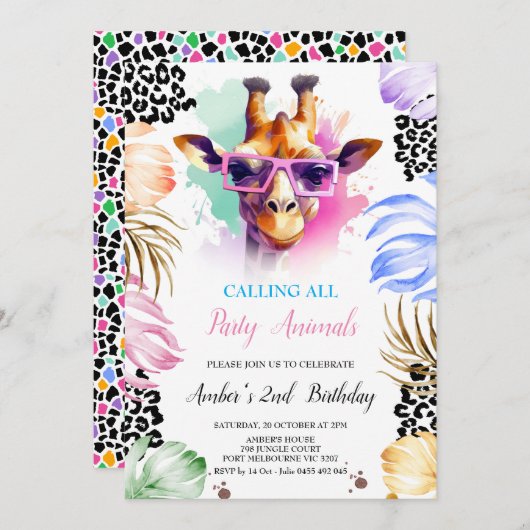 Oproep Alle Party Dieren Verjaardag Uitnodiging (Voorkant / Achterkant)