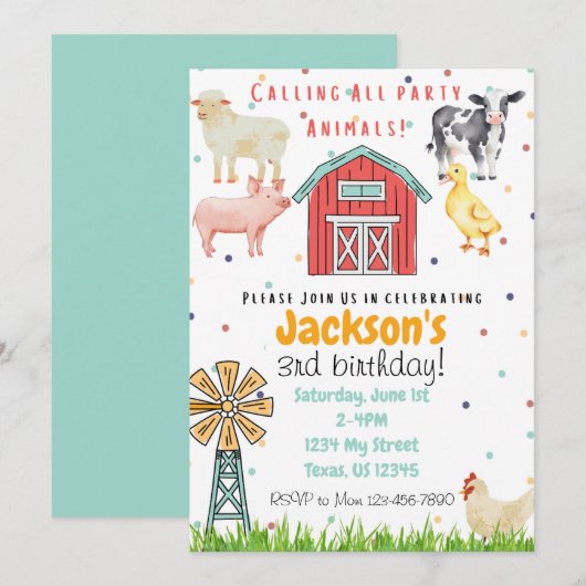 Oproep Alle Party Dieren Verjaardag Uitnodiging (Voorkant / Achterkant)