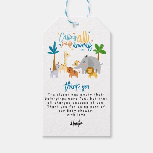 Oproep Alle Party Dieren Verjaardagsfeestje Cadeaulabel (Voorkant)