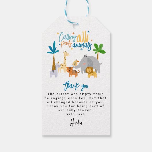 Oproep Alle Party Dieren Verjaardagsfeestje Cadeaulabel (Achterkant)