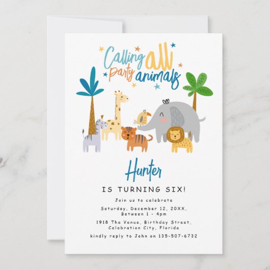 Oproep Alle Party Dieren Verjaardagsfeestje Kaart (Voorkant)