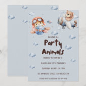 Oproep Alle Party Dieren Vliegtuig Verjaardag Part Kaart (Voorkant / Achterkant)