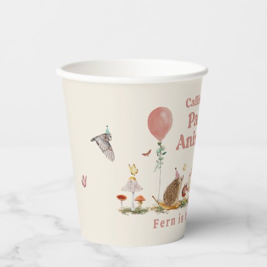Oproep Alle Party Dieren Woodland Meisje Verjaarda Papieren Bekers (Voorkant)