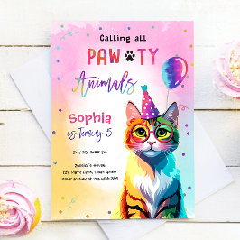 Oproep Alle Pawty Dieren Kat Kitten Meisje Verjaar Kaart