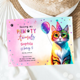 Oproep Alle Pawty Dieren Kat Kitten Meisje Verjaar Kaart